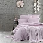 Спално бельо памук в комплект с плетено одеяло - LIGHT PURPLE