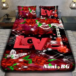 3D спално бельо Романтични - LOVE RED