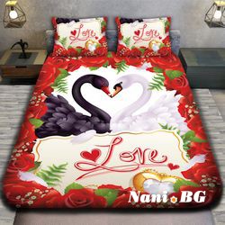 3D спално бельо Романтични - Лебеди