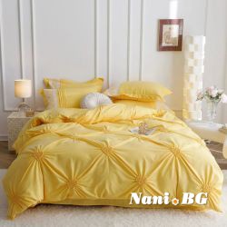 Двойно спално бельо от фин памук на сърца жълто