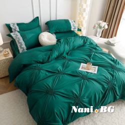 Двойно спално бельо от фин памук на сърца зелено