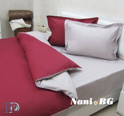 Спално бельо памучен сатен - бордо и сиво