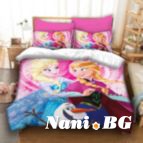 Детско 3D спално бельо - Анна и Елза в розово