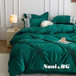 Двойно спално бельо от фин памук на сърца зелено