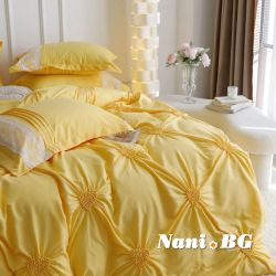 Двойно спално бельо от фин памук на сърца жълто