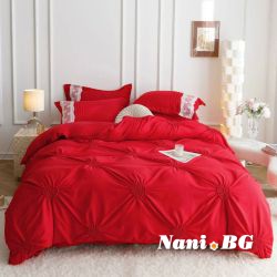 Двойно спално бельо от фин памук на сърца червено