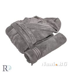 Комплект мъжки халат за баня и хавлия Тони, сиво