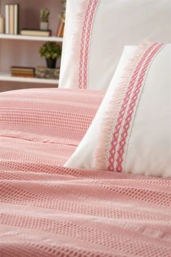 Спално бельо памук в комплект с ковертюра, MELANIE ,наситено роз