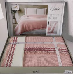Спално бельо памук в комплект с ковертюра, MELANIE ,наситено роз
