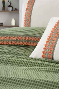 Спално бельо памук в комплект с ковертюра, VALERIE, yesil