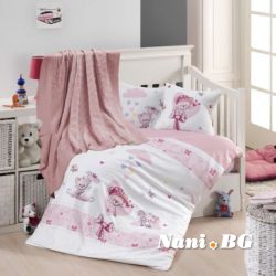 Бебешко спално бельо бамбук с памучно одеяло PINK CAT
