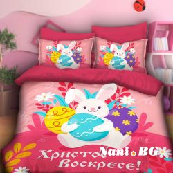3D спално бельо без долен чаршаф Великденски заек розов 2 ЧАСТИ