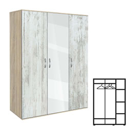 Трикрилен гардероб, АВА 3, сонома с кристал