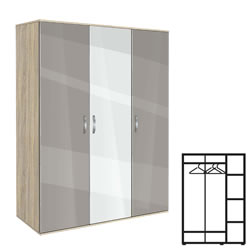 Трикрилен гардероб, АВА 3, сонома със сив гланц