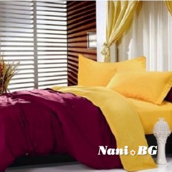 Двулицево спално бельо - бордо/патешко жълто