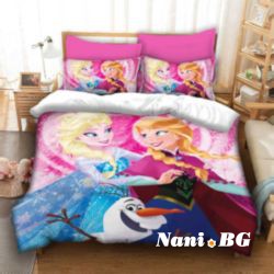 Детско 3D спално бельо - Анна и Елза в розово