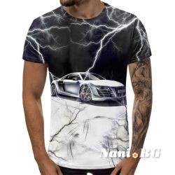 3D Мъжка тениска Car 6834 + надпис