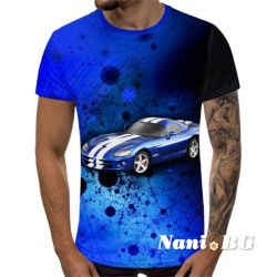 3D Мъжка тениска Car 6836 + надпис