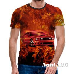 3D Мъжка тениска Car 6869 + надпис