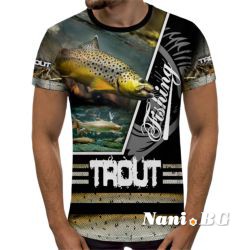 3D Мъжка тениска с рибарски мотиви Пъстърва