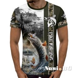 3D Мъжка тениска с рибарски мотиви Щука