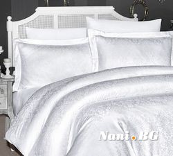 Луксозен спален комплект памучен сатен, жакард - MISRA BEYAZ