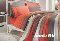 Спално бельо от 100% памук с плетено одеяло - ORANGE STRIPES