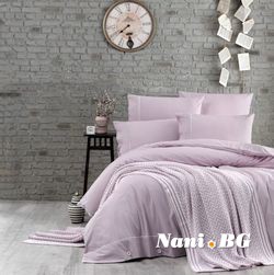 Спално бельо памук в комплект с плетено одеяло - LIGHT PURPLE
