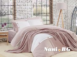 Спално бельо памук в комплект с плетено одеяло - PUDRA