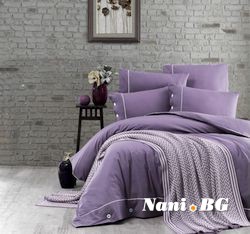 Спално бельо памук в комплект с плетено одеяло - PURPLE