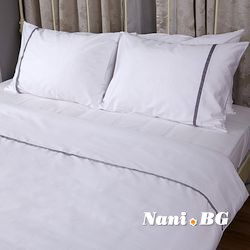 Спално бельо памучен сатен - Бяло с Лента